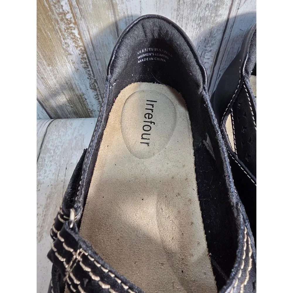 Irrefour Women Black Leather Strappy Ballet Flats Comfort Shoes Size 8.5